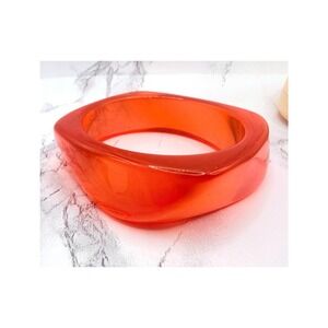 Translucent Red Lucite Bangle Bracelet Chunky Sculptural Statement 8"